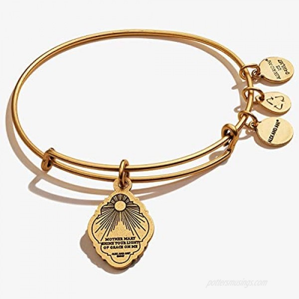 Alex and Ani Divine Guides Expandable Bangle Bracelet for Women Mother Mary Engraved Charm Rafaelian Finish 2 to 3.5 in