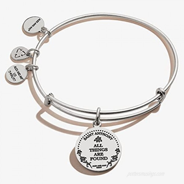 Alex and Ani Divine Guides Expandable Bangle Bracelet for Women Saint Anthony of Padua Charm Rafaelian Finish 2 to 3.5 in