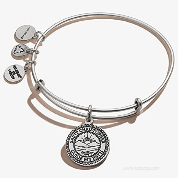 Alex and Ani Divine Guides Expandable Bangle Bracelet for Women Saint Christopher Charm Rafaelian Finish 2 to 3.5 in