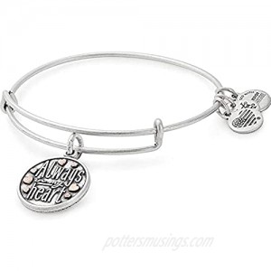 Alex and Ani Expandable Wire Bangle Bracelet for Women  Always in My Heart Charm  Rafaelian Silver Finish  2 to 3.5 inches  one size (A19EBAIMHTTRS)