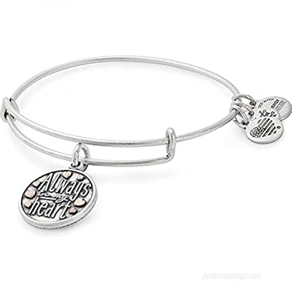 Alex and Ani Expandable Wire Bangle Bracelet for Women Always in My Heart Charm Rafaelian Silver Finish 2 to 3.5 inches one size (A19EBAIMHTTRS)