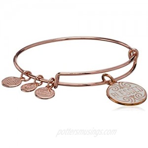 Alex and Ani Mantras + Inspirational Expandable Bangle for Women  Blessed Charm  Shiny Rose Gold Finish  2 to 3.5 in