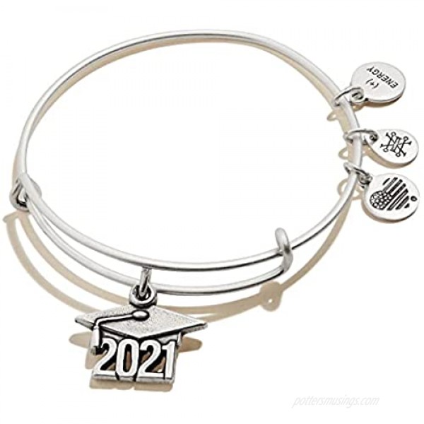 Alex and Ani Occasions Expandable Bangle for Women 2021 Graduation Cap Charm Rafaelian Finish 2 to 3.5 in