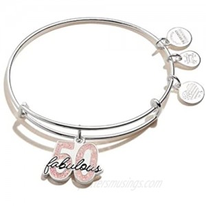 Alex and Ani Occasions Expandable Bangle for Women Fabulous 50 Charm Shiny Silver Finish 2 to 3.5 in