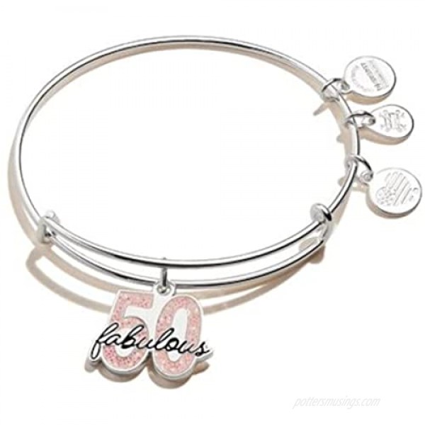 Alex and Ani Occasions Expandable Bangle for Women Fabulous 50 Charm Shiny Silver Finish 2 to 3.5 in