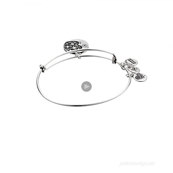 Alex and Ani Path of Symbols Expandable Bangle for Women Moon and Star Charm Rafaelian Silver Finish 2 to 3.5 in