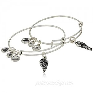 Alex and Ani "Path of Symbols" Wings Set of 2 Expandable Wire Bangle Charm Bracelet