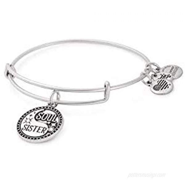 Alex and Ani Soul Sister Expandable Bangle Bracelet for Women Friendship Inscription Charm 2 to 3.5 in