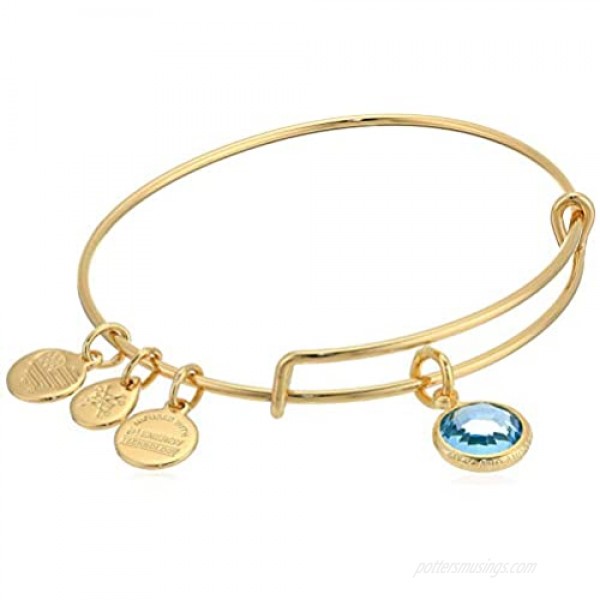 Alex and Ani Women's Swarovski Color Code Bangle March Aquamarine Bracelet Shiny Gold Expandable