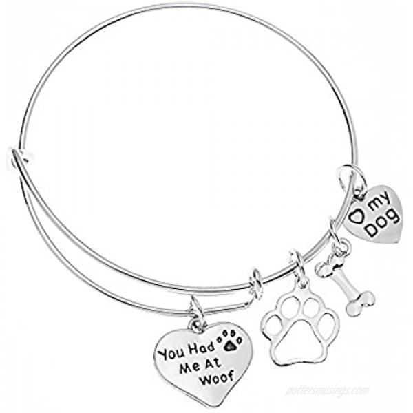 Dog Charm Bracelet - Paw Print Jewelry- Dog Lovers Bracelet- Dog Owner Bangle -Perfect Gift for Dog Lovers
