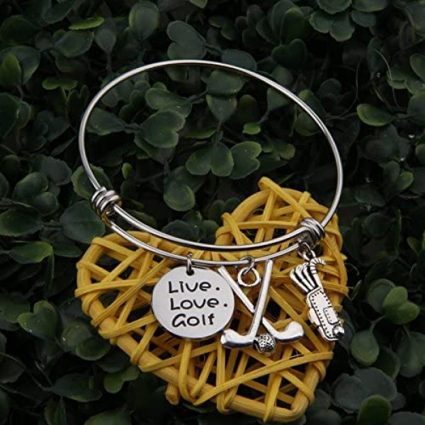 FEELMEM Golf Bracelet Live Love Golf Expandable Charm Bracelet Golf Jewelry Gift for Golf Lover/Golf Club/Golf Team
