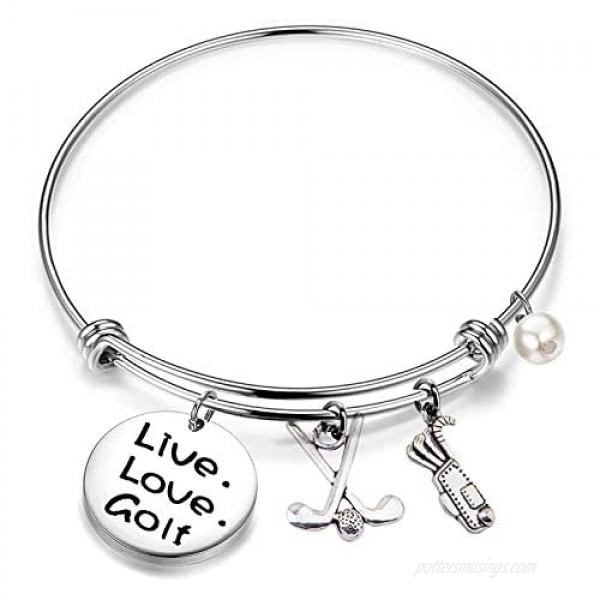 FEELMEM Golf Bracelet Live Love Golf Expandable Charm Bracelet Golf Jewelry Gift for Golf Lover/Golf Club/Golf Team