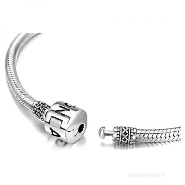 Genuine Charm Bracelet 925 Sterling Silver Snake Chain Bangle Barrel Clasp Jewelry Fit Pandora Charm Birthday Gift for Women