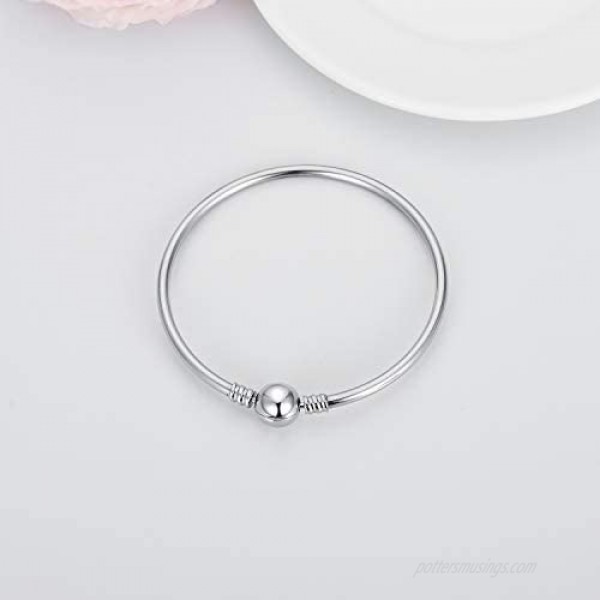 Jewelry Moments Bangle Charm Bracelet 925 Sterling Silver Chain Bracelet Snap Clasp Fit Pandora Charm Bead Birthday Gift for Women Mom