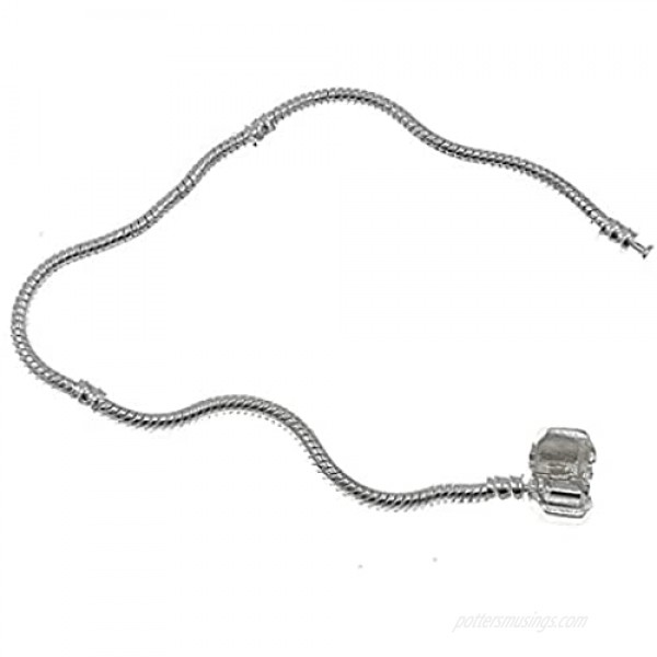 Kinteshun Snake Bracelet Chain Silver Plating European Bead Charm Wristlet Bracelet Chain with Snap Barrel Clasp(2pcs 3mm&8.3 inches)