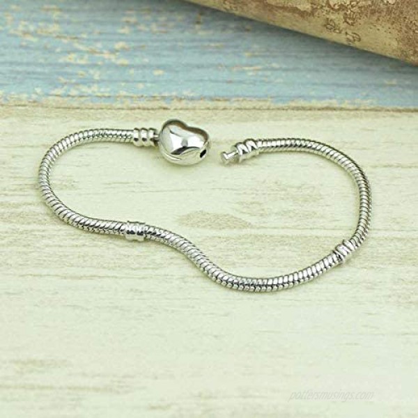 KunBead 3mm Snake Chain Charm Bracelets with Clip Lock Clasp Beads for Women Girls Jewelry Making