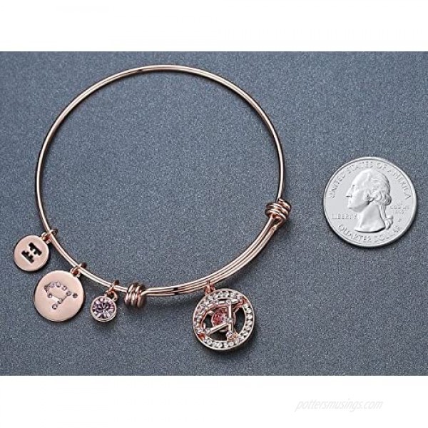 Leafael Superstar Zodiac Expandable Bangle Bracelet Made with Premium Crystals Horoscope Constellation October November Birthstone Topaz Brown Jewelry Rose Gold Plated 7
