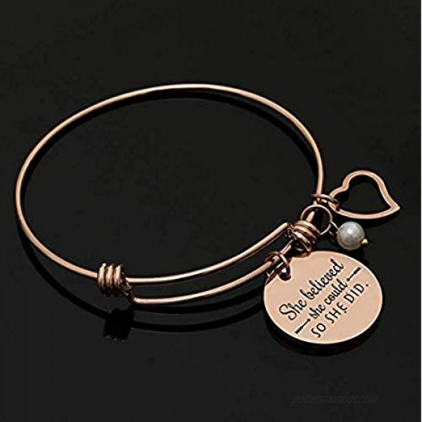 Luvalti Bangle Bracelet Engraved She Believed she Could so she did Inspirational Jewelry for Christmas Day Thanksgiving Day and Birthday Charm Bracelet Adjustable Bangle Gift for Women Girl Sister
