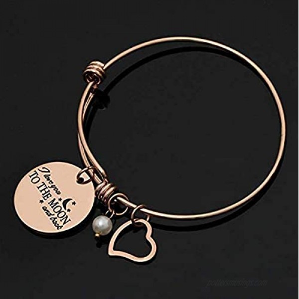 Luvalti Charm Bracelet I Love You to The Moon & Back Adjustable Bangle Gift for Women Girl Sister Mother Friends Womens Rose Gold