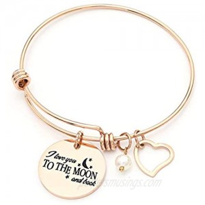 Luvalti Charm Bracelet I Love You to The Moon & Back Adjustable Bangle Gift for Women Girl Sister Mother Friends Womens Rose Gold