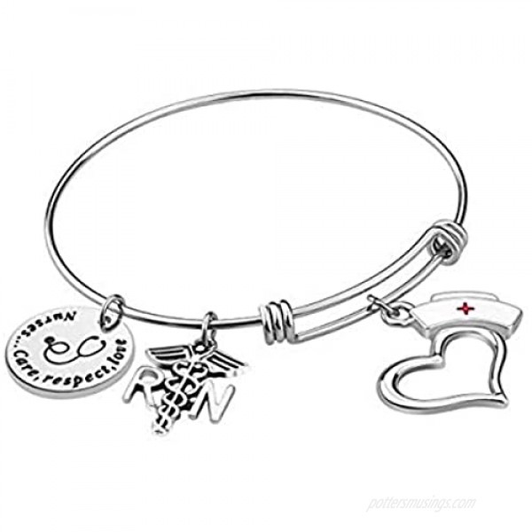 Luvalti Nurse Bangle Bracelet Gifts - Women Girl Expendable Caduceus Angle Charm Bracelet Nursing Jewelry Nurse Bracelet Christmas Birthday Graduation Gift Stainless Steel