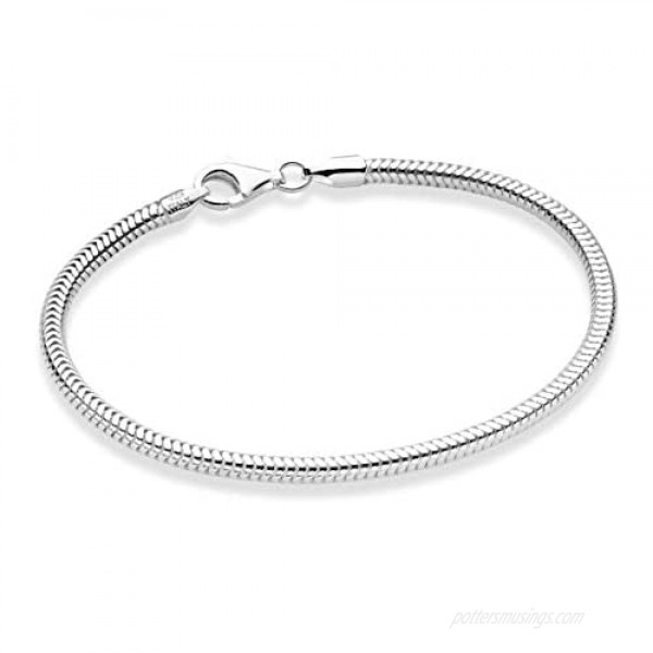 Miabella Solid 925 Sterling Silver Italian 3mm Snake Chain Bracelet for Women Men Teen Girls Charm Bracelet 6.5 7 7.5 8 8.5 9 Inch Made in Italy