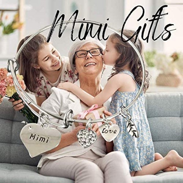 Mimi Charm Bracelet Grandma Charm Expandable Wire Bangle Grandma Jewelry Grandmother Gift for Family Mimi