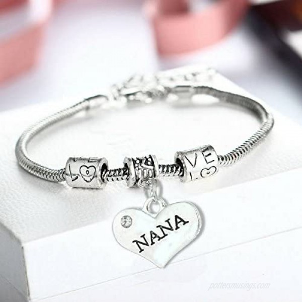 “Nana” Charm Bracelets | Adorable Nana Heart Bracelet | Best Family Jewelry Gift