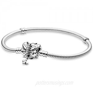 Pandora Jewelry Moments Butterfly Clasp Snake Chain Cubic Zirconia Bracelet in Sterling Silver