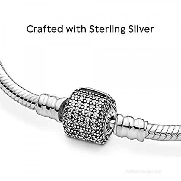 Pandora Jewelry Moments Sparkling Pave Clasp Snake Chain Cubic Zirconia Bracelet in Sterling Silver