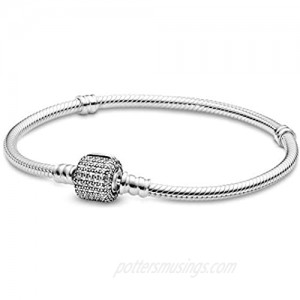 Pandora Jewelry Moments Sparkling Pave Clasp Snake Chain Cubic Zirconia Bracelet in Sterling Silver