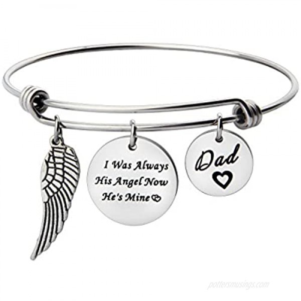 SEIRAA Father Gift I was Always His Angel Now He's Mine Dad Expandable Stainless Steel Wire Bangle for Dad