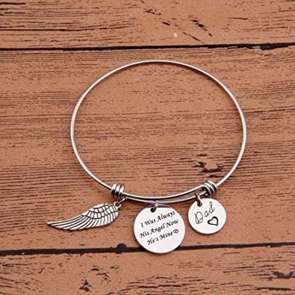 SEIRAA Father Gift I was Always His Angel Now He's Mine Dad Expandable Stainless Steel Wire Bangle for Dad