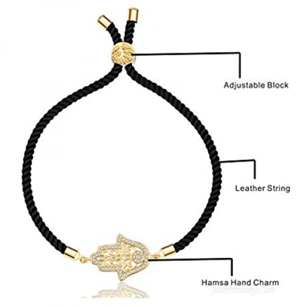 THINK POSITIVE Hamsa Hand Fatima and Evil Eye with Rhinestones Charms Snake Chain Rope Bracelet Anklet Pendant Necklace Jewelry Sets for Women Girls