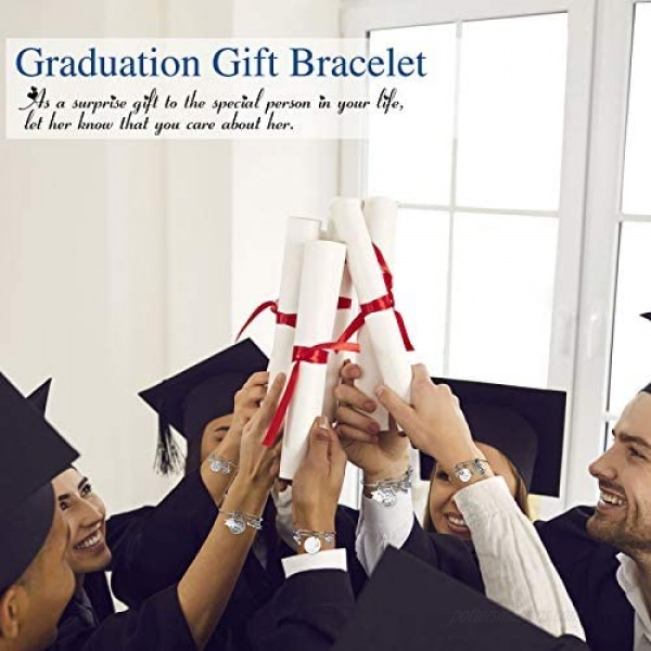 Yinkin 3 Pieces Graduation Bangle Bracelet Inspirational 2021 Graduation Bracelet Inspirational Charm Bracelet for High School College Graduate Daughter Teens