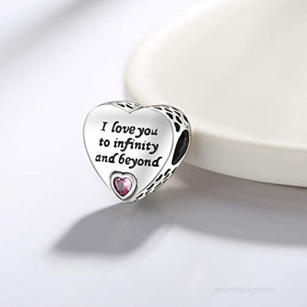 925 Sterling Silver Charms Fit Pandora Charms Bracelet I Love You to Infinity and Beyond Fit Wife Daughter Mother's Day Christmas Birthday Gift