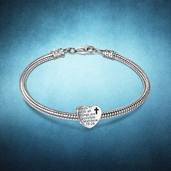 925 Sterling Silver CZ Cross Charms with God All Things are Possible Fit European Snake Bracelets