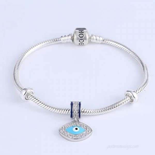 ABUN Blue Evil Eye Pendant Charms Original 925 Sterling Silver Dangle Charm with Clear CZ for European Bracelet
