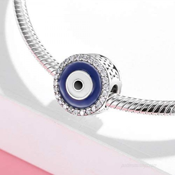AIEGNOS 925 Sterling Silver Blue Evil Eye Hamsa Fatima Hand Charm Chocolate Kimono Ladies Lucky Jewelry Charms Beads Gifts for Women Girls Fit European Charms Bracelet