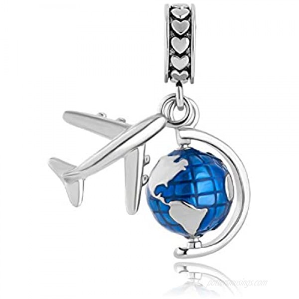 Aircraft Travel Globe Dangle Bead for Charms Bracelet