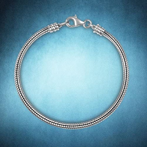 Angemiel 925 Sterling Silver Snake Chain Bracelet for European Bracelets Charms Bead