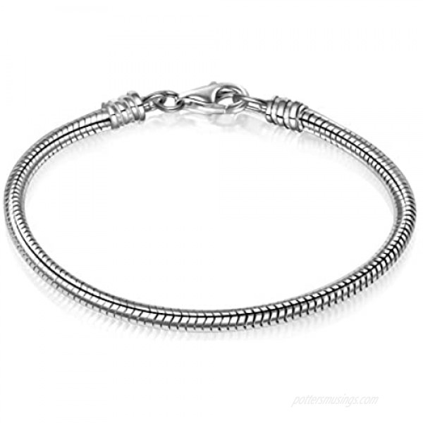 Angemiel 925 Sterling Silver Snake Chain Bracelet for European Bracelets Charms Bead