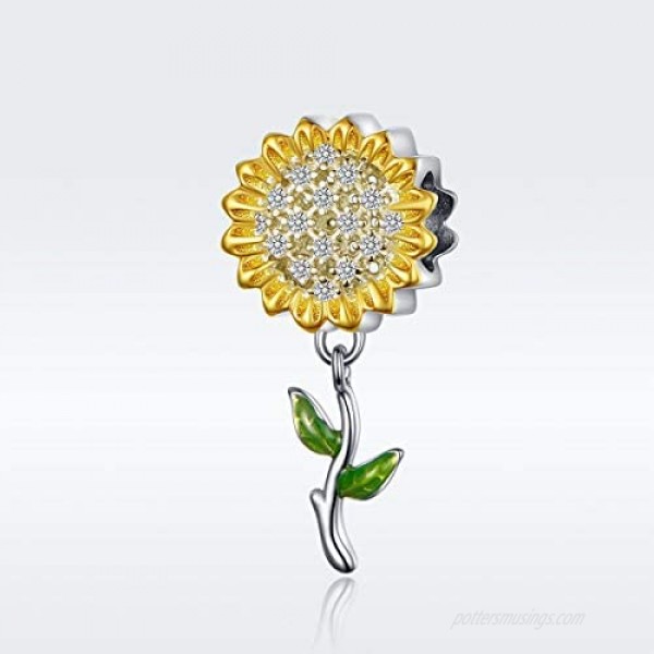 Annmors Sunflower Charm You are My Sunshine Lucky Charms fits Pandora Charms Bracelets for Woman-925 Sterling Silver Dangle Pendant Bead Girl Jewelry Beads Gifts for Women Bracelet&Necklace&Bangle