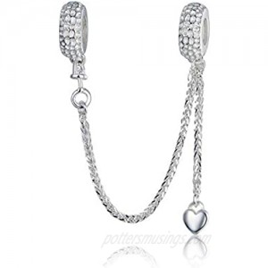 ARTCHARM Heart Safety Chain Charm 925 Sterling Silver Beads fit European Charms Bracelet & Necklace