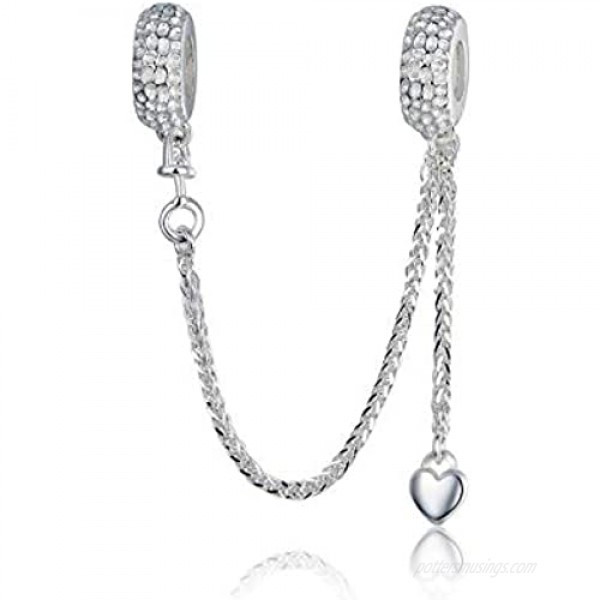 ARTCHARM Heart Safety Chain Charm 925 Sterling Silver Beads fit European Charms Bracelet & Necklace