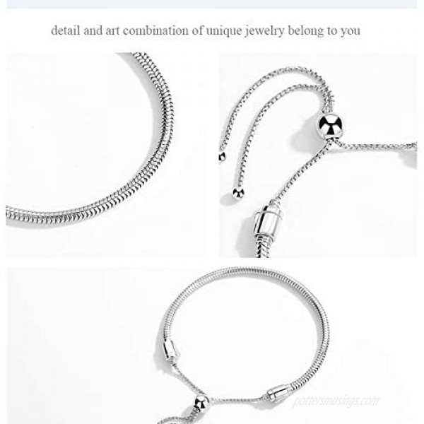 Authentic Bolenvi 925 Silver Adjustable Rose Gold Color Clip On/Off Silver Bracelet fits Pandora Beads Charms