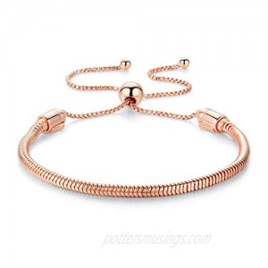 Authentic Bolenvi 925 Silver Adjustable Rose Gold Color Clip On/Off Silver Bracelet fits Pandora Beads Charms