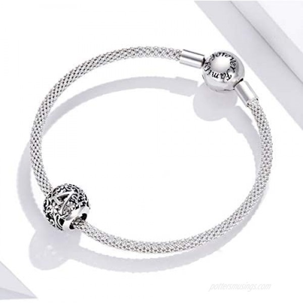 BAMOER 925 Sterling Silver Letter Initial A-Z Alphabet Charm Bead Fits Pandora Bracelets & Necklace