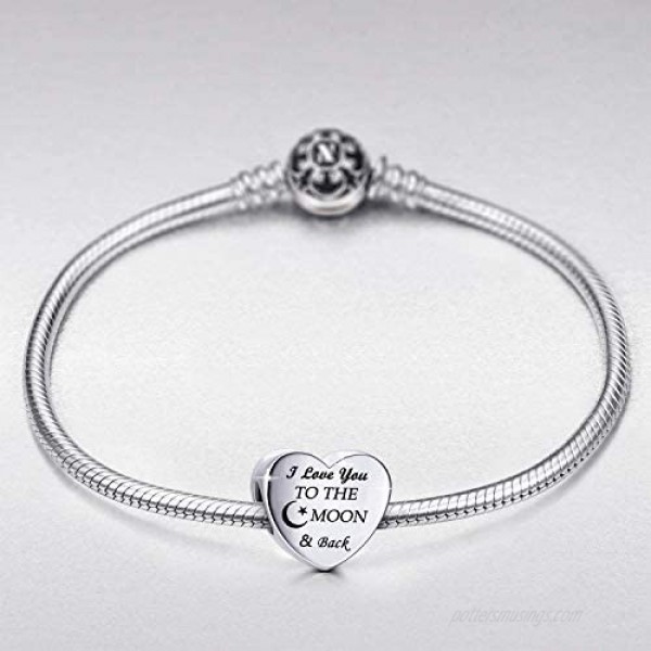 Charm Fit Charms Bracelet I Love You to the Moon and Back Love Heart Charms Christmas Birthday Gift