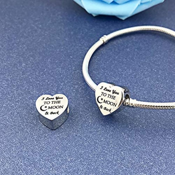 Charm Fit Charms Bracelet I Love You to the Moon and Back Love Heart Charms Christmas Birthday Gift